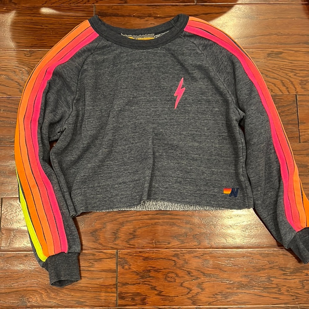 Aviator Nation bolt embroidery classic cropped crew sweatshirt - heather navy